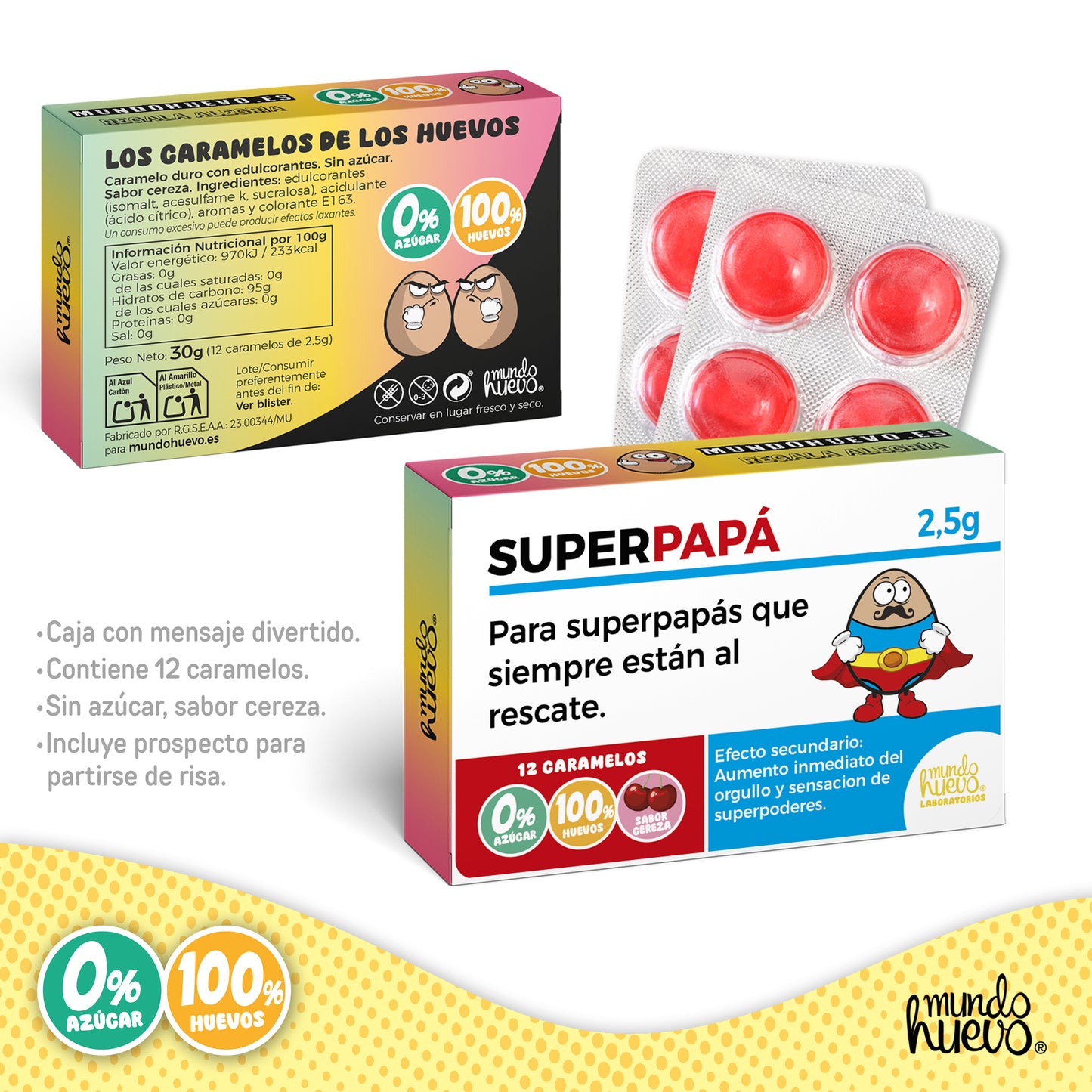 Caramelos de broma | Super Papá | Regalos para Papá | Caja Divertida con 12 caramelos sin azúcar