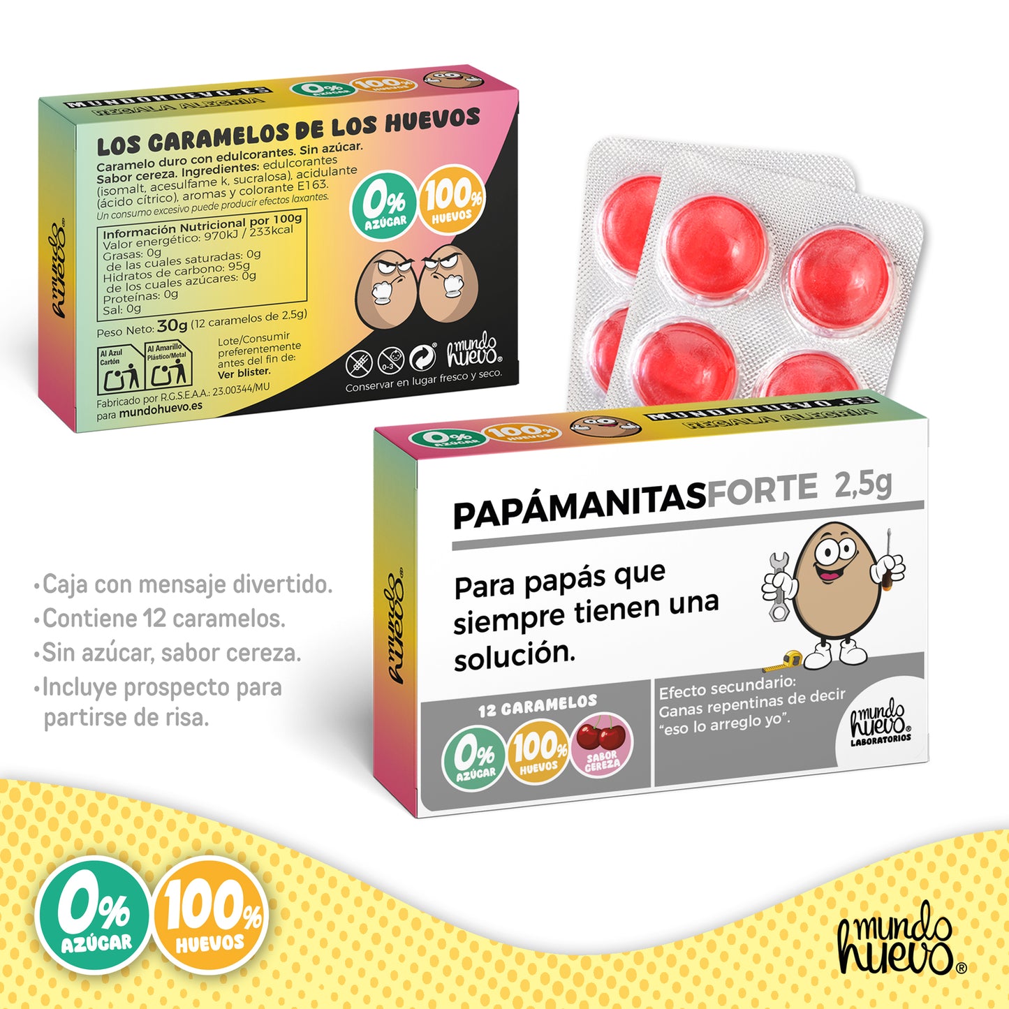Caramelos de broma | PAPÁMANITASFORTE | Regalos para Papá | Caja Divertida con 12 caramelos sin azúcar