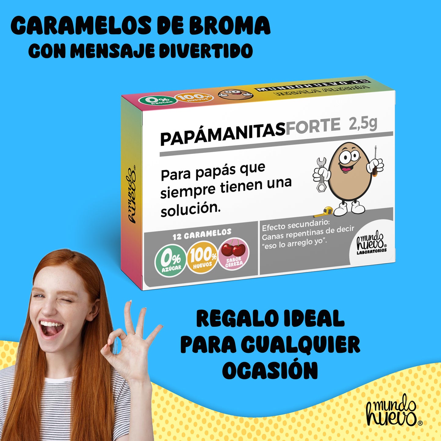 Caramelos de broma | PAPÁMANITASFORTE | Regalos para Papá | Caja Divertida con 12 caramelos sin azúcar