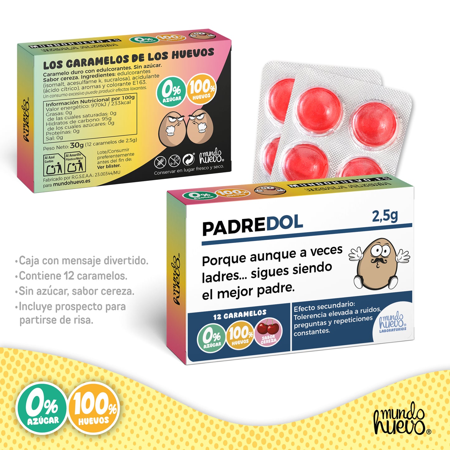 Caramelos de broma | PADREDOL | Regalos para el Mejor Padre | Caja Divertida con 12 caramelos sin azúcar