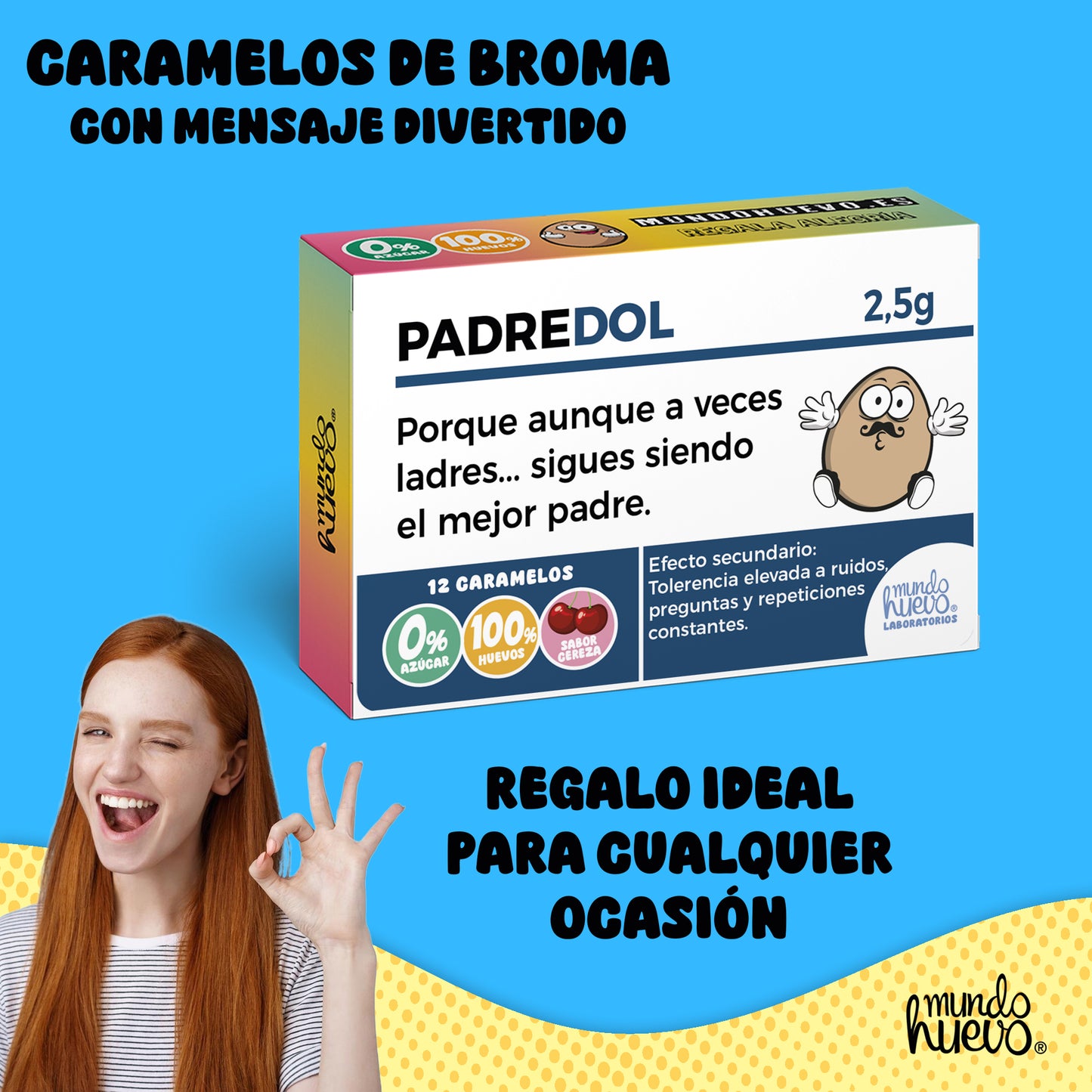 Caramelos de broma | PADREDOL | Regalos para el Mejor Padre | Caja Divertida con 12 caramelos sin azúcar