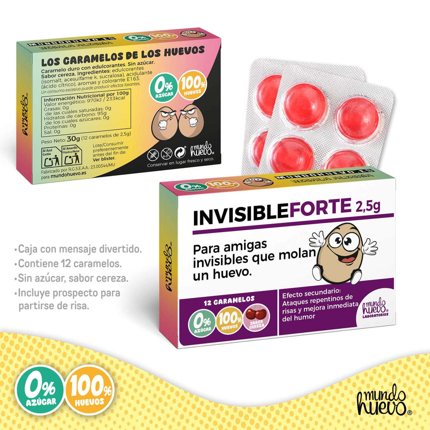 Caramelos de broma | INVISIBLE FORTE chica | Caja Regalo Divertido con 12 caramelos sin azúcar