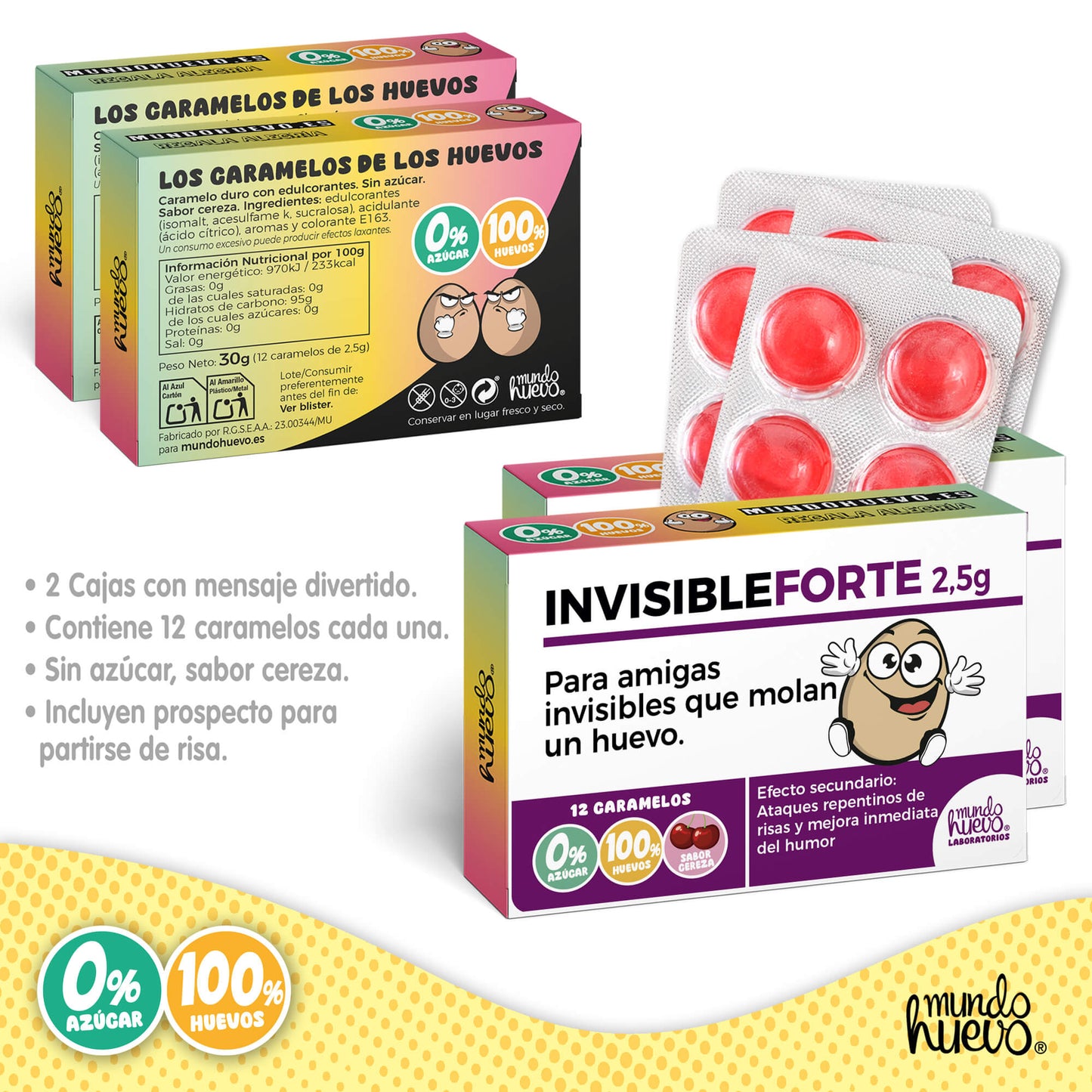 2 cajas Caramelos de broma | INVISIBLE FORTE chica | Cajas Regalo Divertido con 24 caramelos sin azúcar