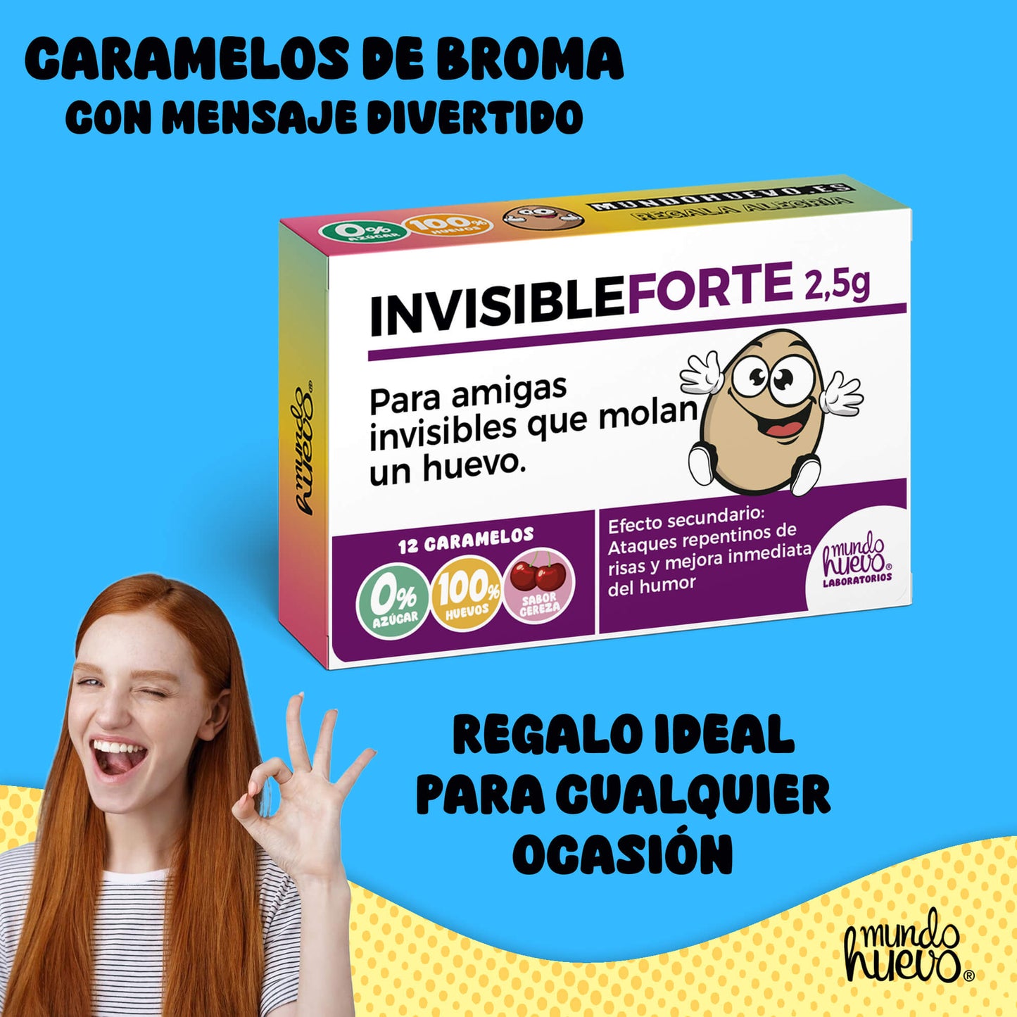 Caramelos de broma | INVISIBLE FORTE chica | Caja Regalo Divertido con 12 caramelos sin azúcar