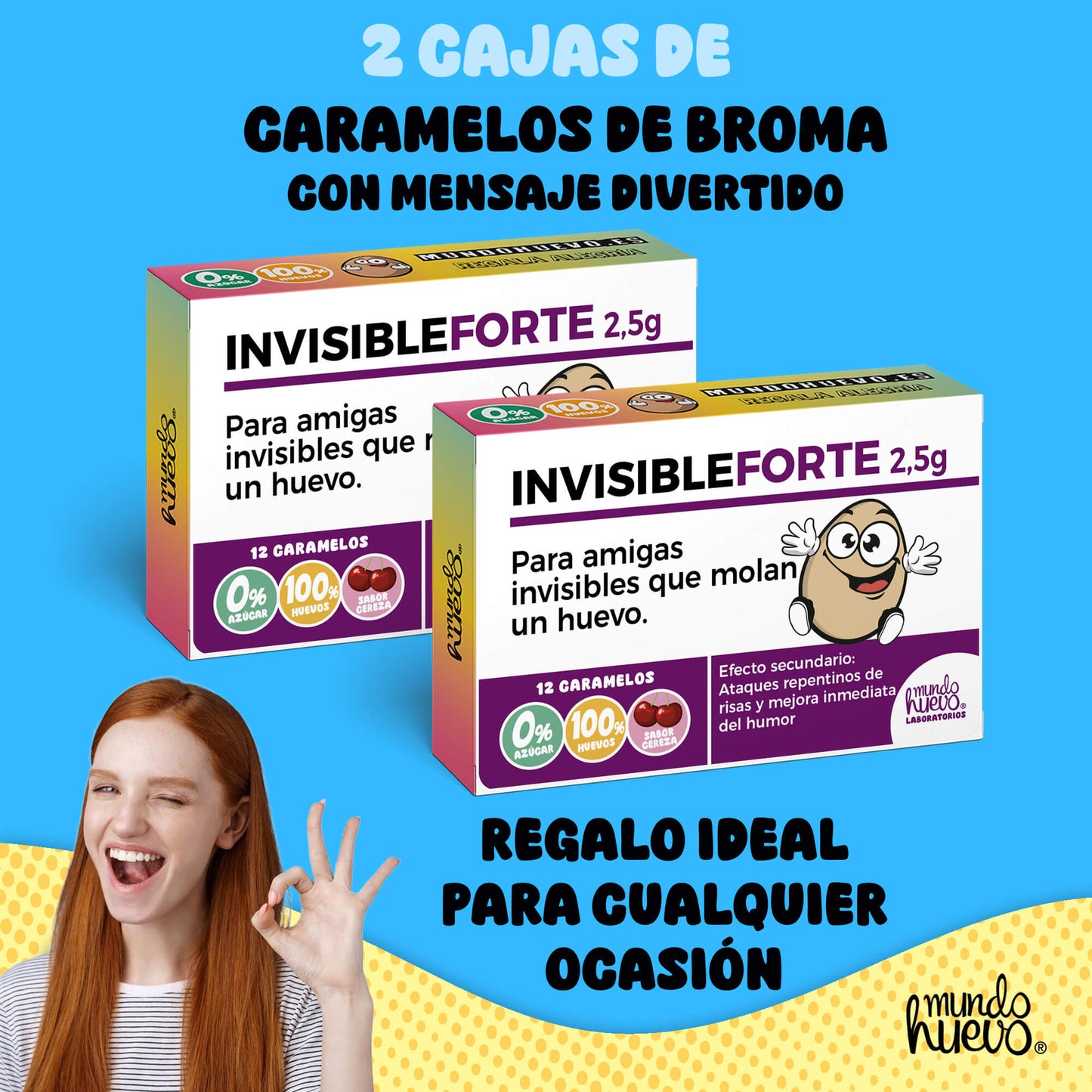 2 cajas Caramelos de broma | INVISIBLE FORTE chica | Cajas Regalo Divertido con 24 caramelos sin azúcar
