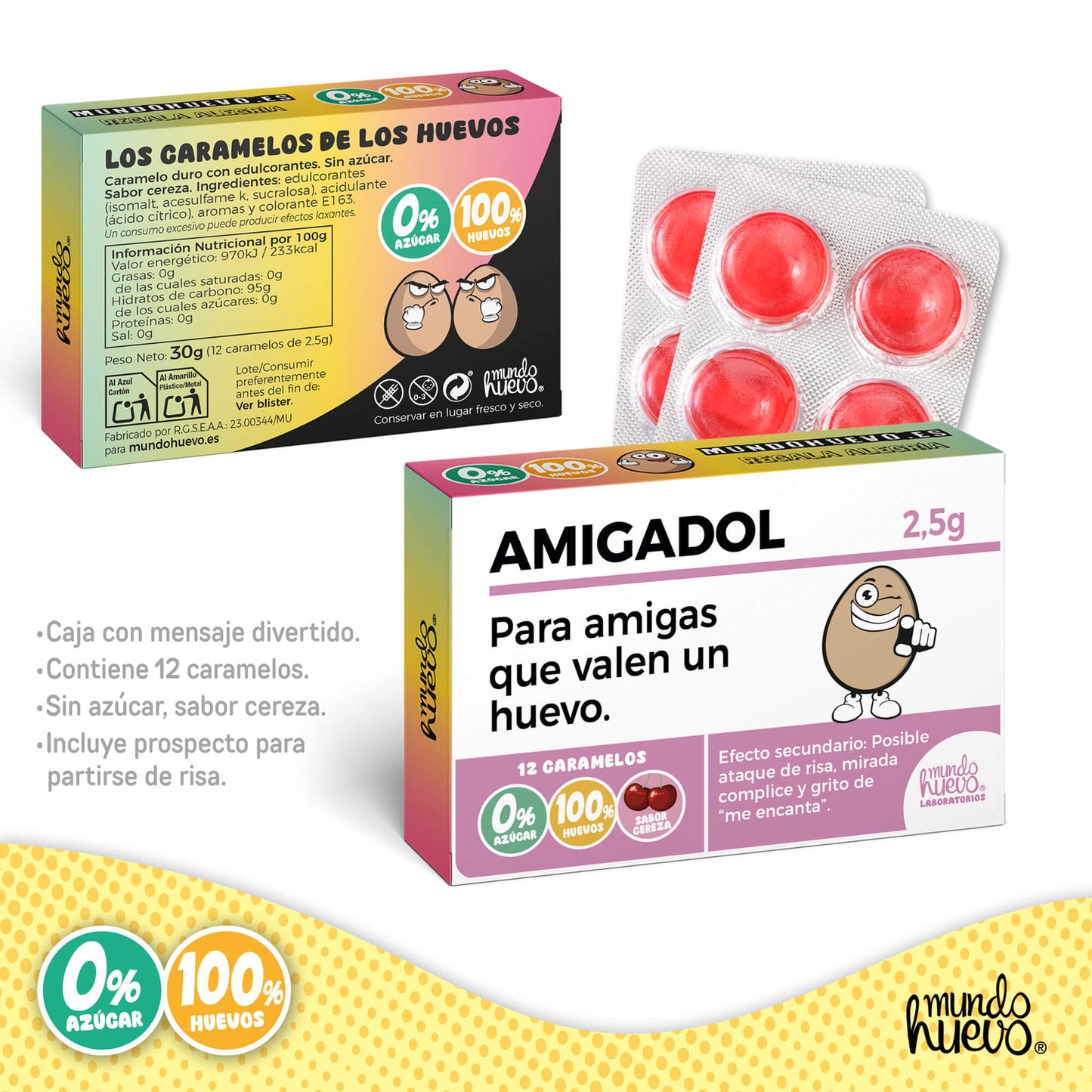 Caramelos de broma | AMIGADOL | Caja Regalo Divertido con 12 caramelos sin azúcar