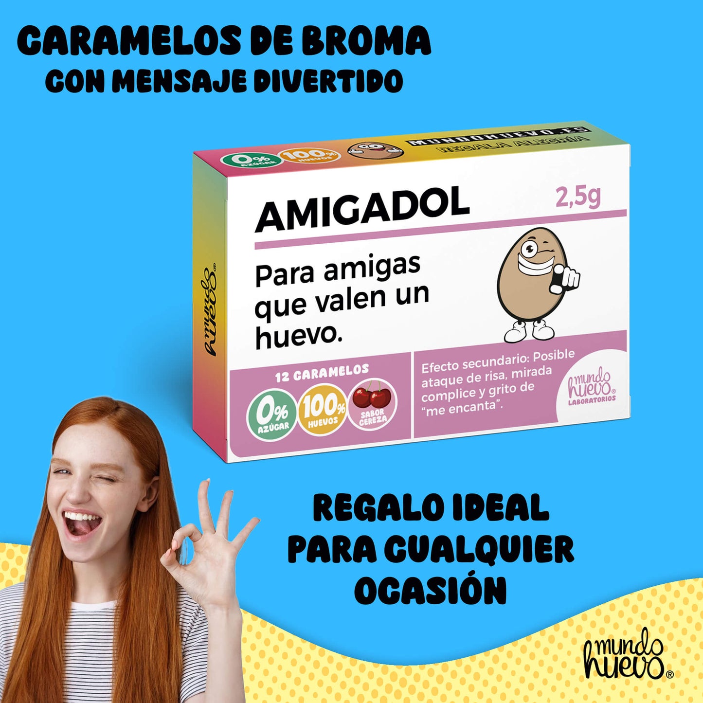 Caramelos de broma | AMIGADOL | Caja Regalo Divertido con 12 caramelos sin azúcar