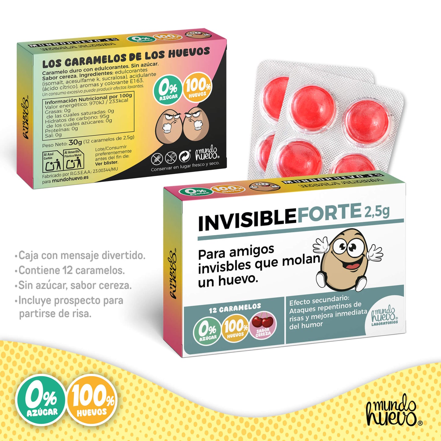 Caramelos de broma | INVISIBLE FORTE chico | Caja Regalo Divertido con 12 caramelos sin azúcar