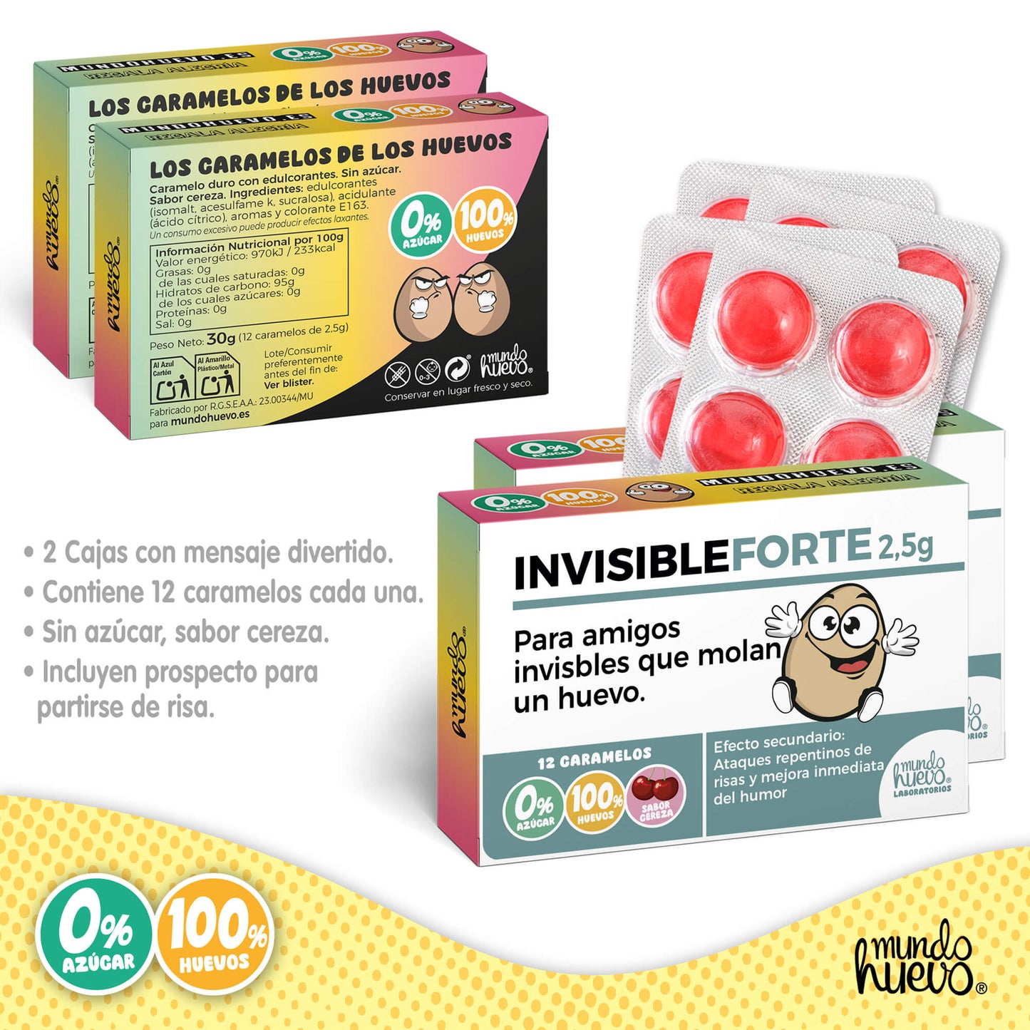 2 cajas Caramelos de broma | INVISIBLE FORTE chico | Cajas Regalo Divertido con 24 caramelos sin azúcar