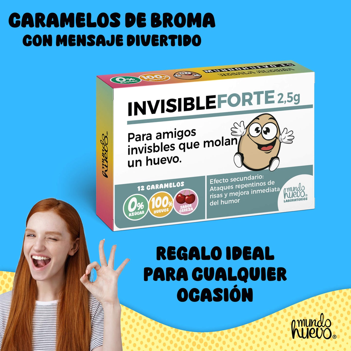 Caramelos de broma | INVISIBLE FORTE chico | Caja Regalo Divertido con 12 caramelos sin azúcar