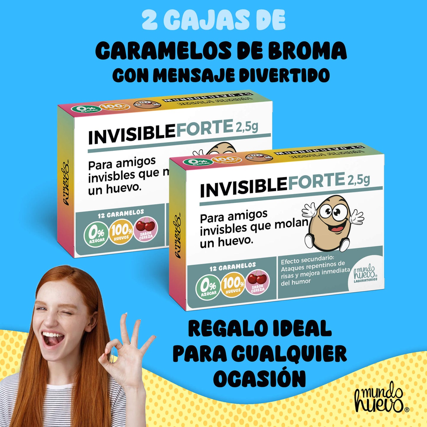 2 cajas Caramelos de broma | INVISIBLE FORTE chico | Cajas Regalo Divertido con 24 caramelos sin azúcar