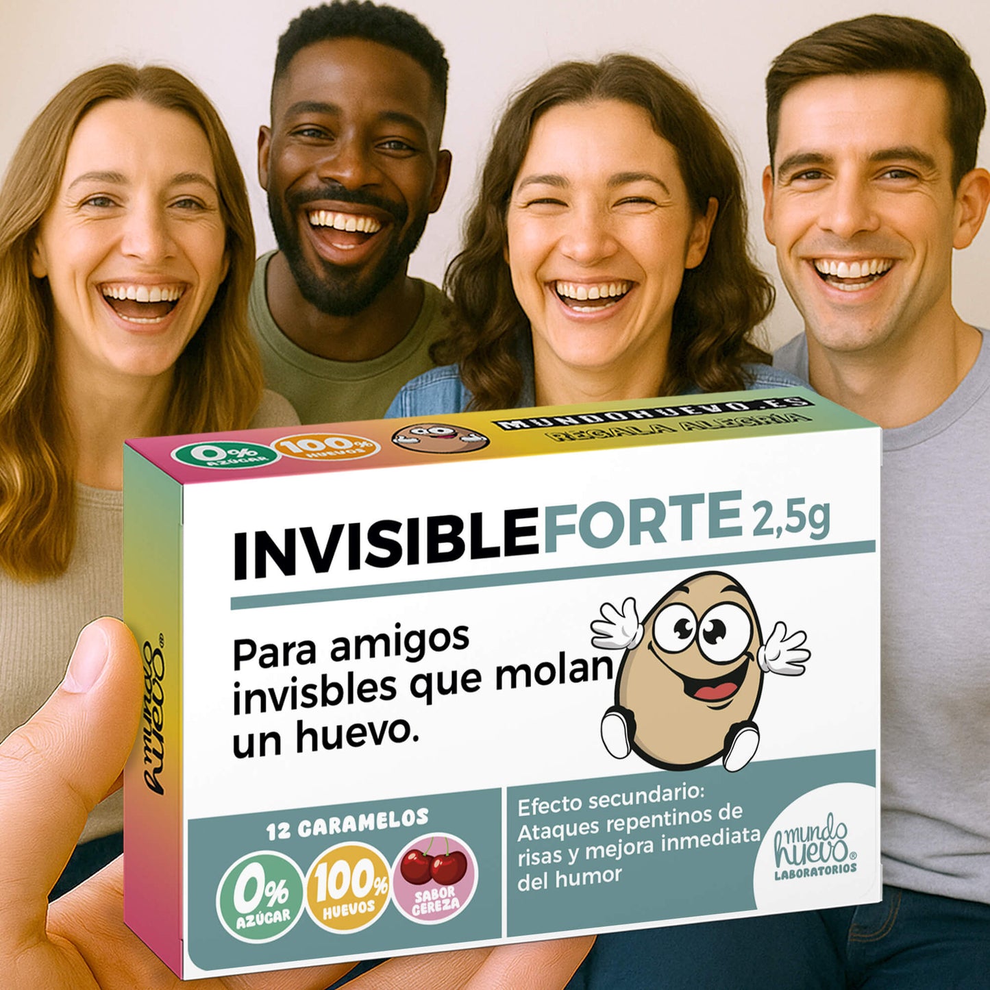 Caramelos de broma | INVISIBLE FORTE chico | Caja Regalo Divertido con 12 caramelos sin azúcar