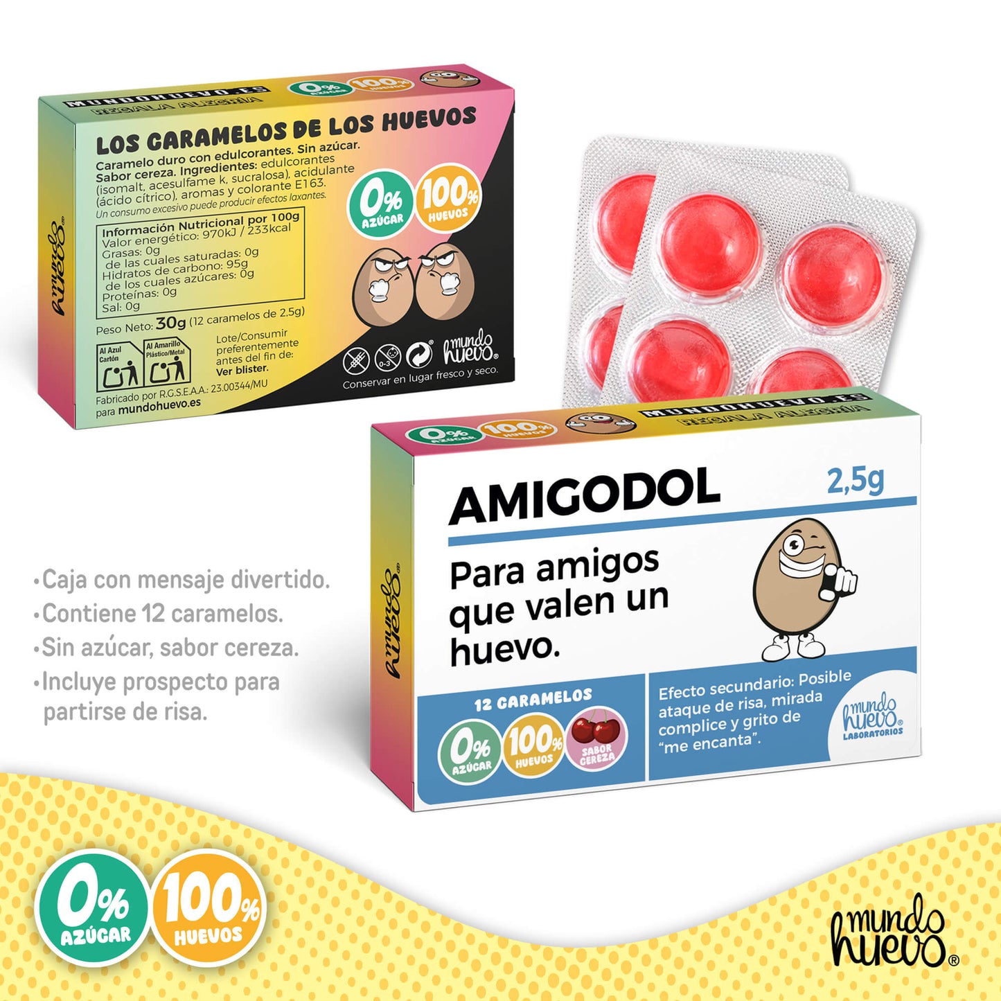 Caramelos de broma | AMIGODOL | Caja Regalo Divertido con 12 caramelos sin azúcar