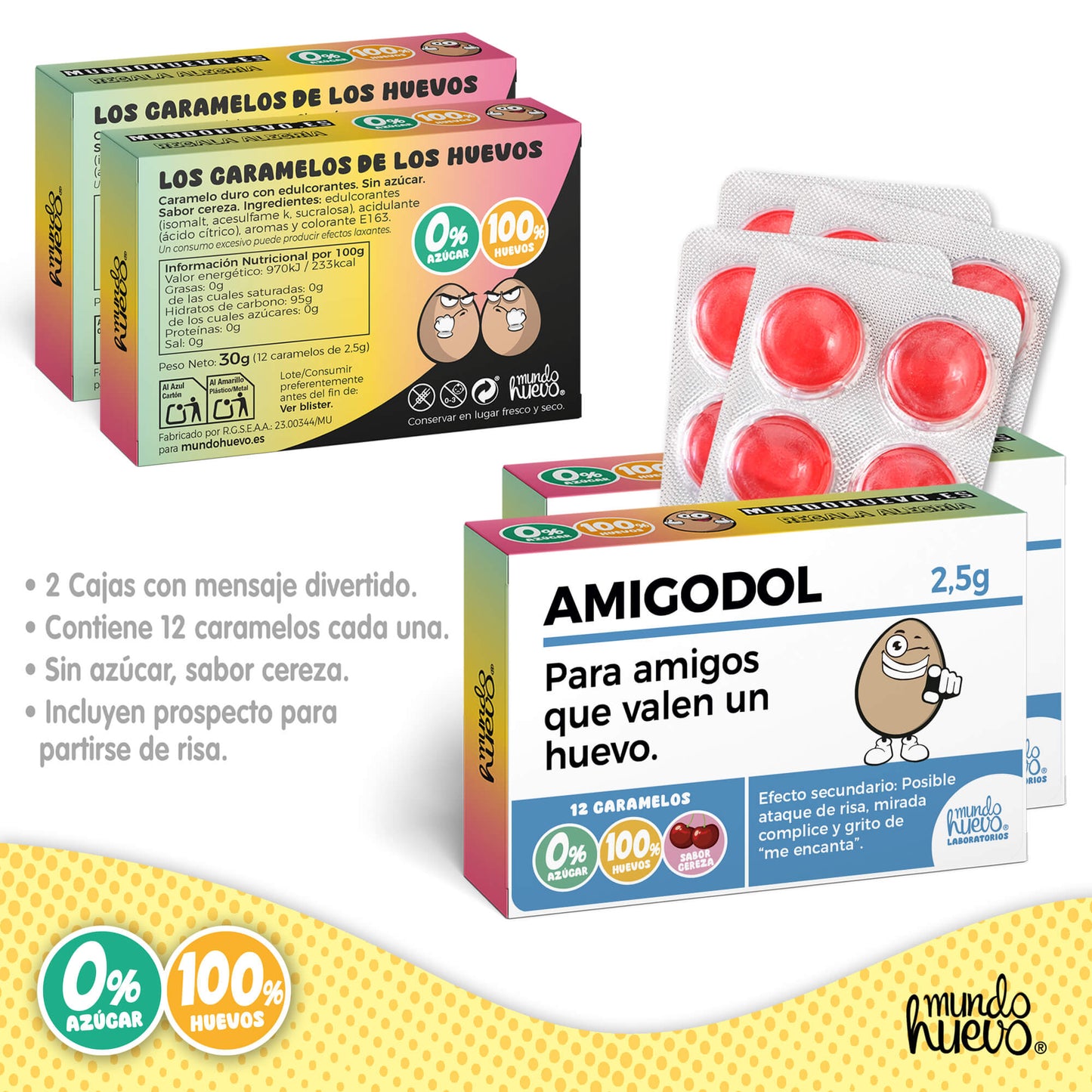 2 cajas Caramelos de broma | AMIGODOL | Cajas Regalo Divertido con 24 caramelos sin azúcar