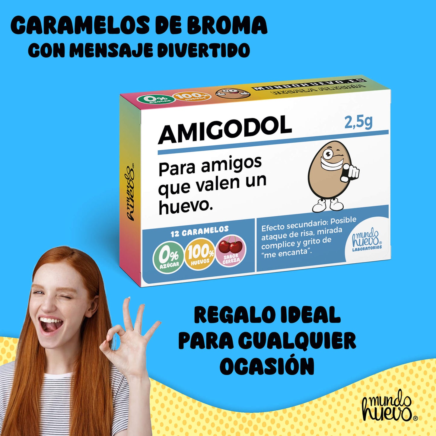 Caramelos de broma | AMIGODOL | Caja Regalo Divertido con 12 caramelos sin azúcar