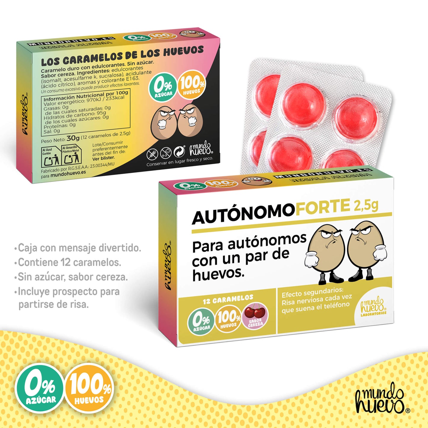 Caramelos de broma | AUTONOMO FORTE | Caja Regalo Divertido con 12 caramelos sin azúcar
