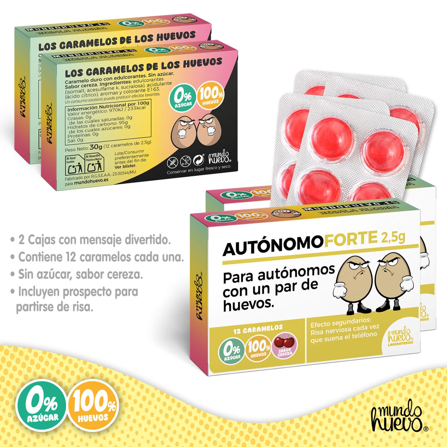 2 cajas Caramelos de broma | AUTONOMO FORTE | Cajas Regalo Divertido con 24 caramelos sin azúcar