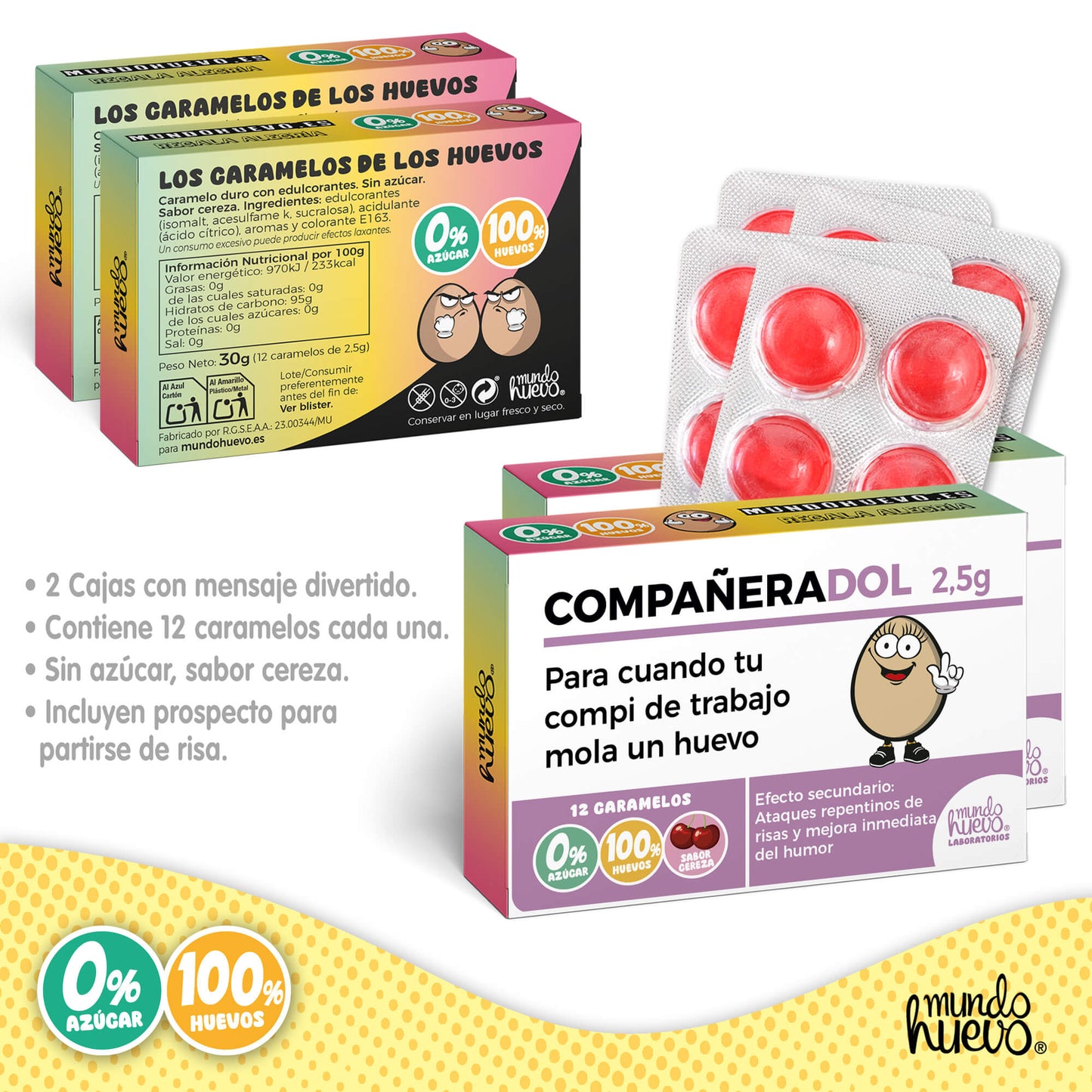 2 cajas Caramelos de broma | COMPAÑERADOL | Cajas Regalo Divertido con 24 caramelos sin azúcar