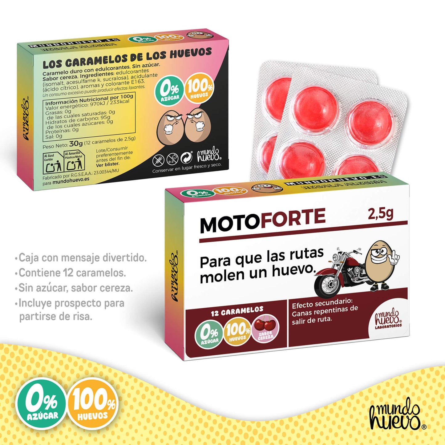 Caramelos de broma | MOTOFORTE | Caja Regalo Divertido con 12 caramelos sin azúcar