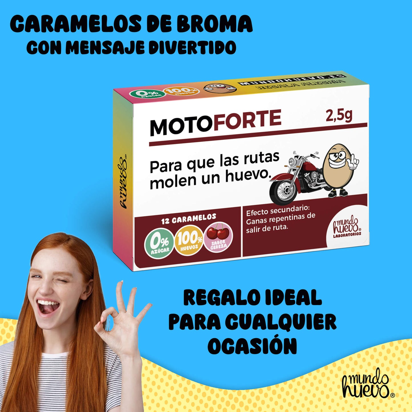 Caramelos de broma | MOTOFORTE | Caja Regalo Divertido con 12 caramelos sin azúcar