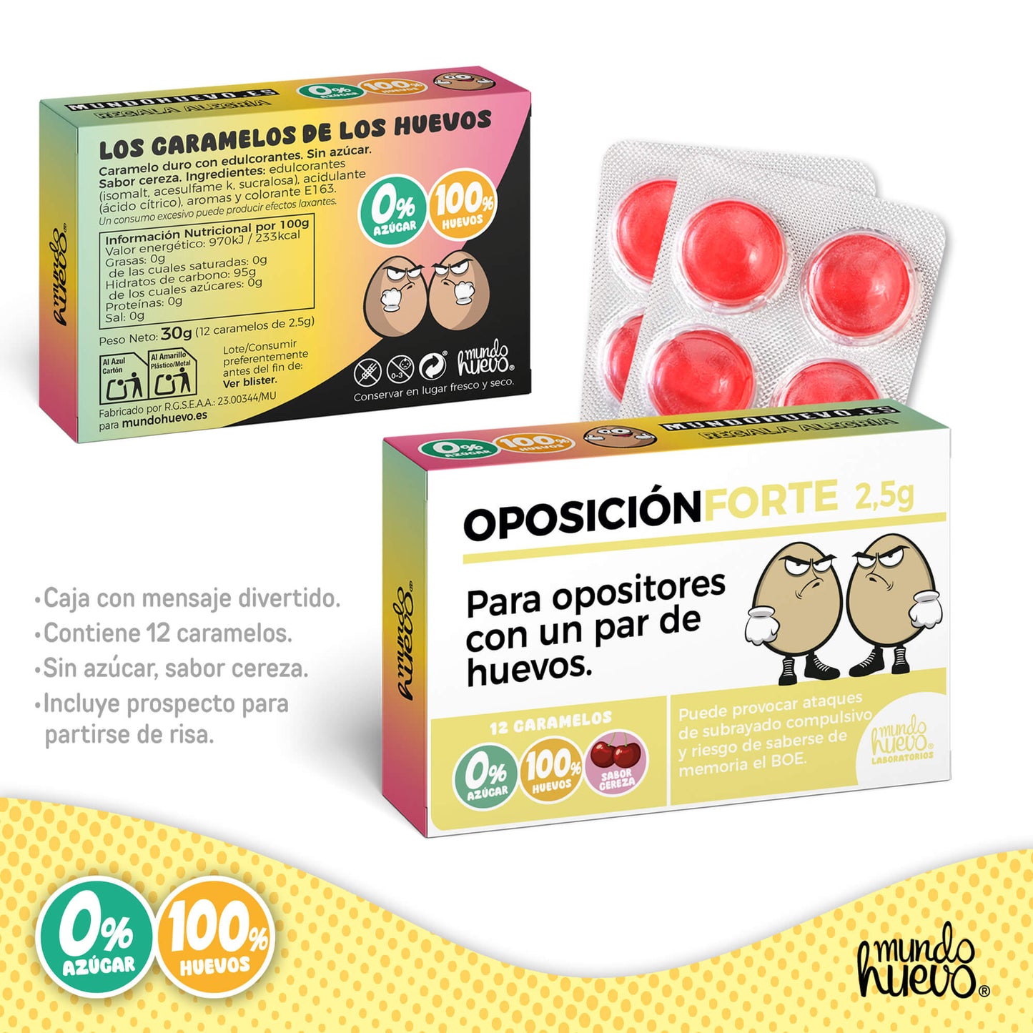 Caramelos de broma | OPOSICION FORTE | Caja Regalo Divertido con 12 caramelos sin azúcar