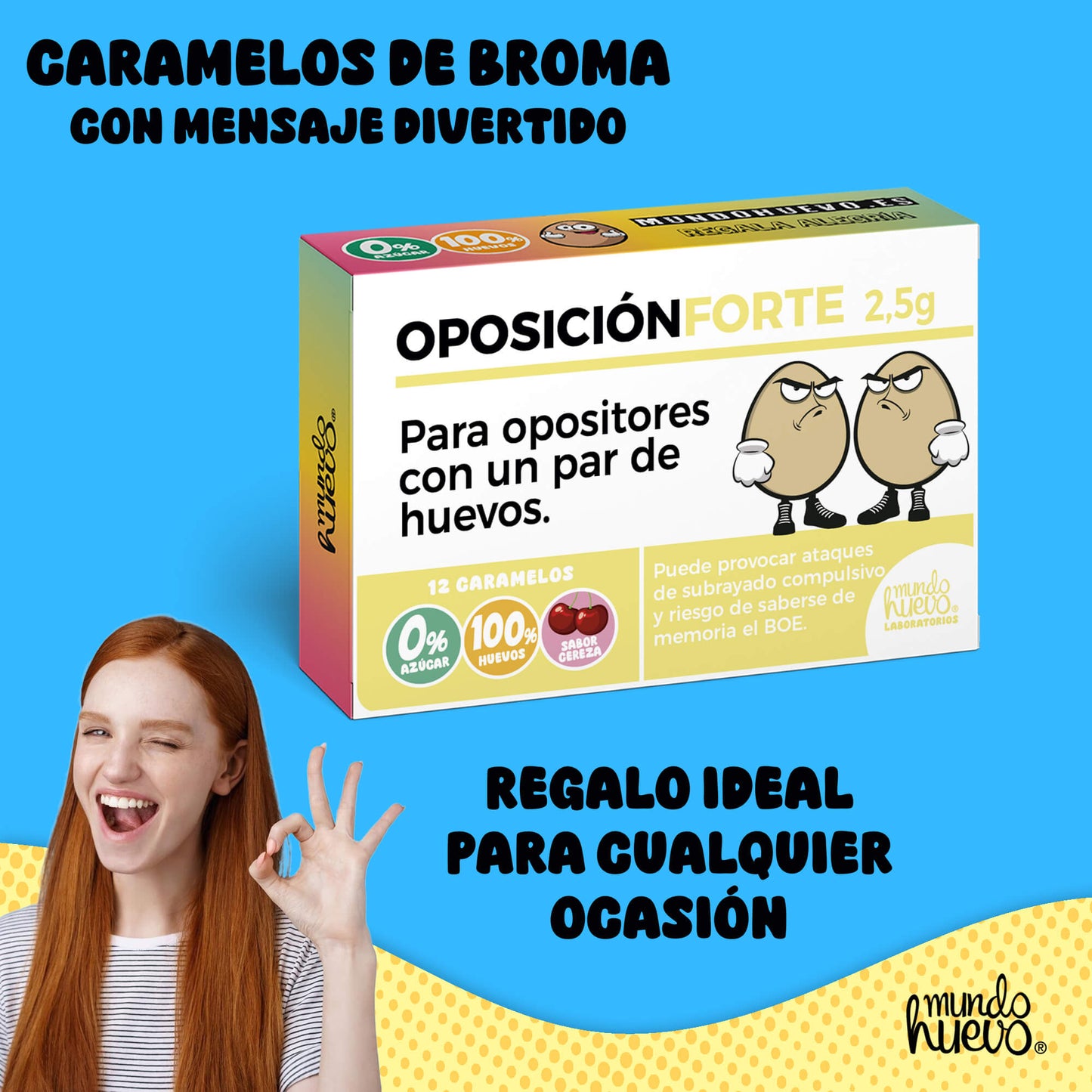 Caramelos de broma | OPOSICION FORTE | Caja Regalo Divertido con 12 caramelos sin azúcar