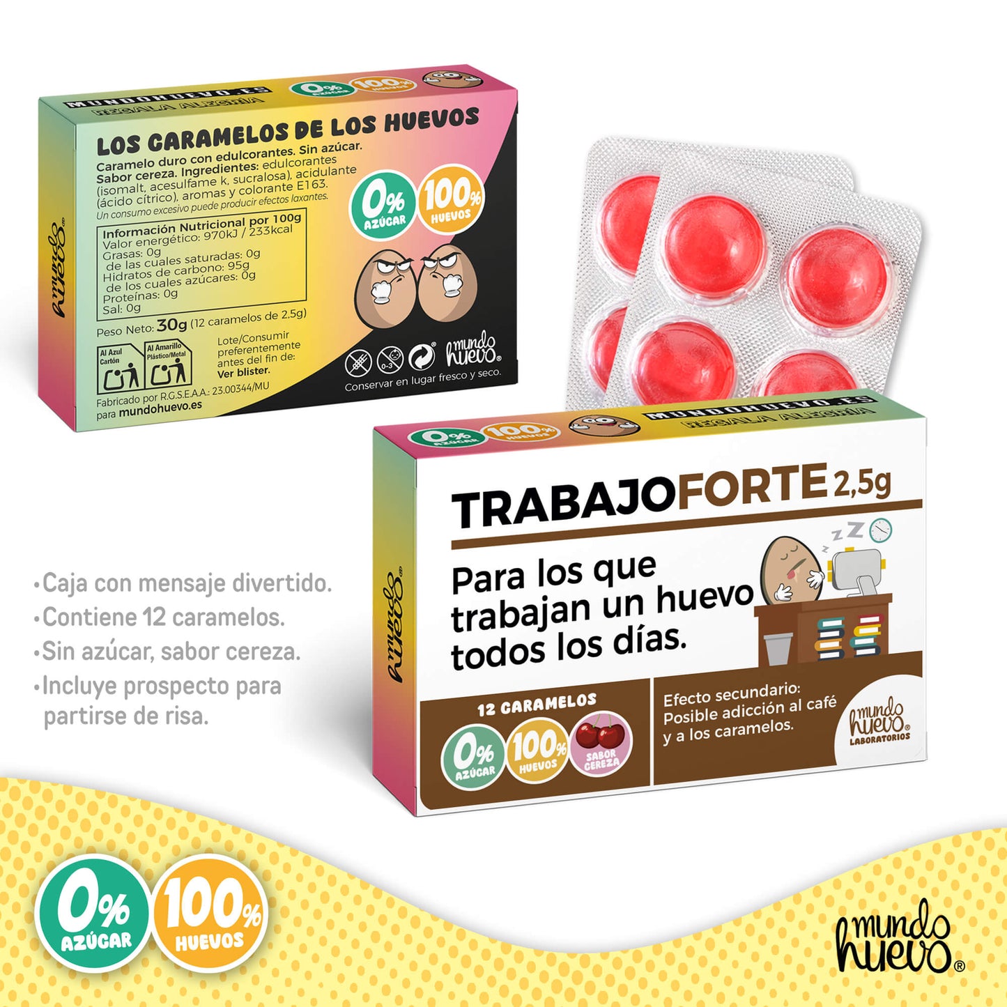 Caramelos de broma | TRABAJO FORTE | Caja Regalo Divertido con 12 caramelos sin azúcar