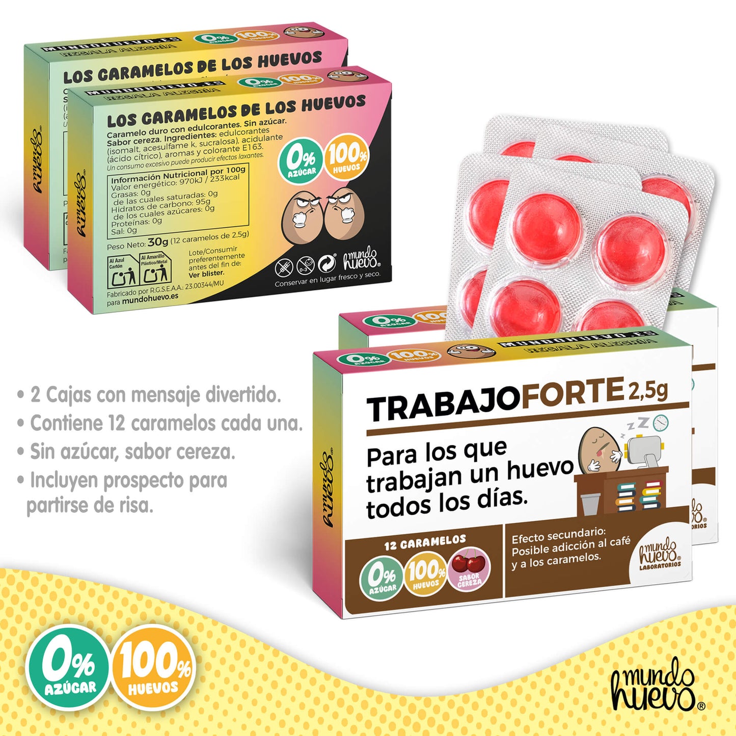 2 cajas Caramelos de broma | TRABAJO FORTE | Cajas Regalo Divertido con 24 caramelos sin azúcar