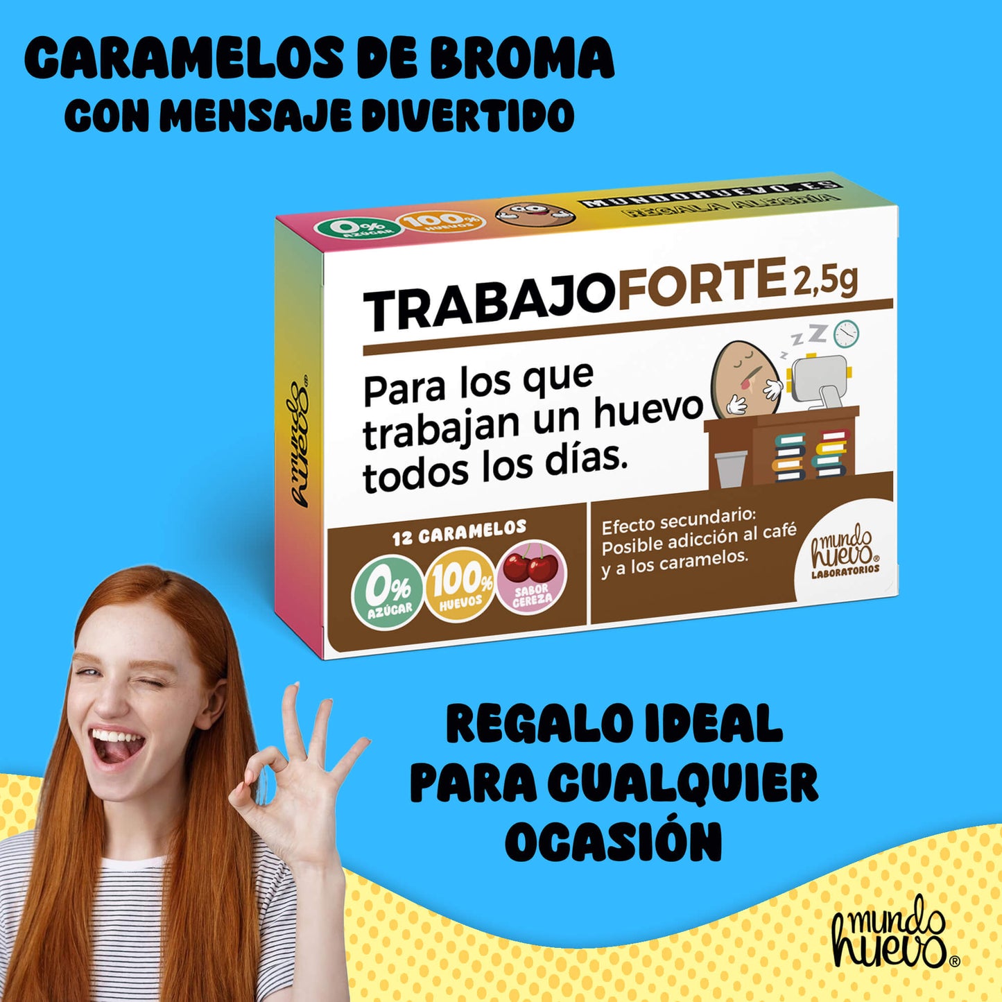 Caramelos de broma | TRABAJO FORTE | Caja Regalo Divertido con 12 caramelos sin azúcar