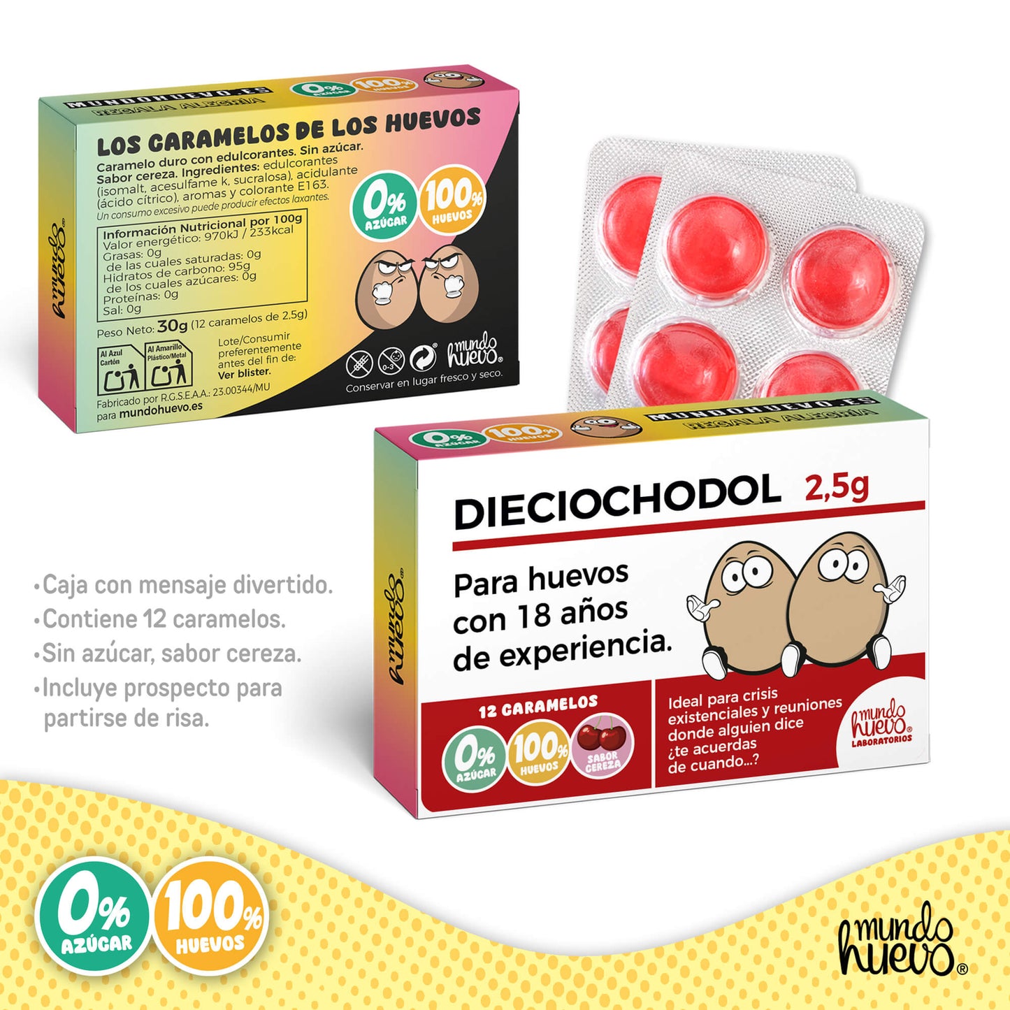 Caramelos de broma | DIECIOCHODOL | Caja Regalo Divertido con 12 caramelos sin azúcar