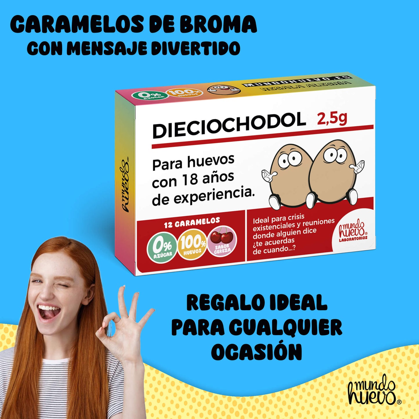 Caramelos de broma | DIECIOCHODOL | Caja Regalo Divertido con 12 caramelos sin azúcar
