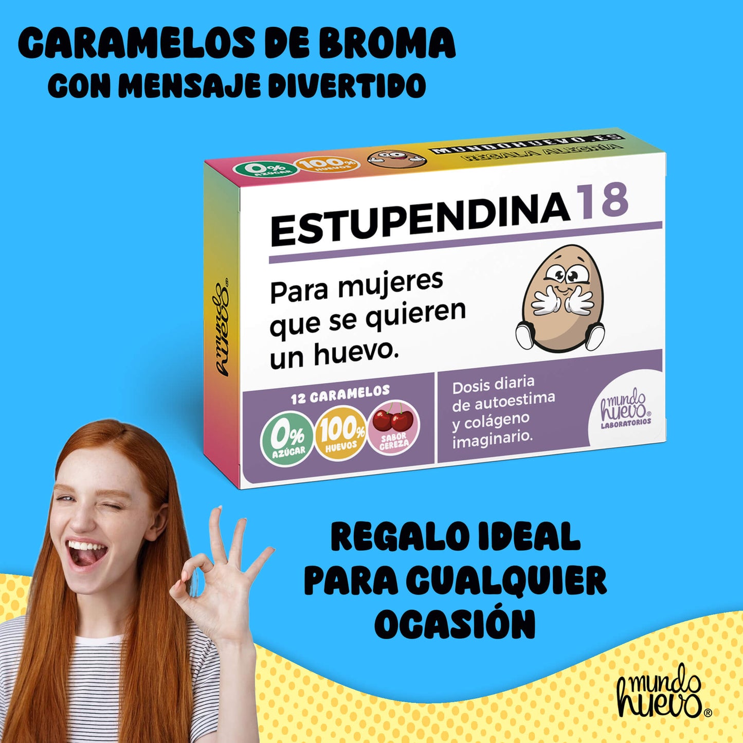 Caramelos de broma | ESTUPENDINA 18 | Caja Regalo Divertido con 12 caramelos sin azúcar
