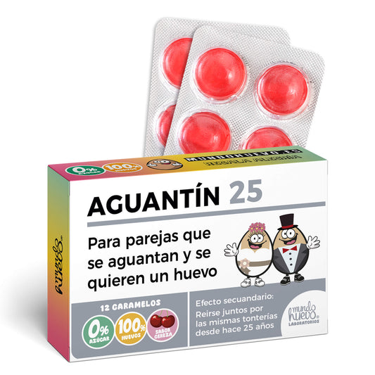 Caramelos de broma | AGUANTÍN 25 | Caja Regalo Divertido con 12 caramelos sin azúcar