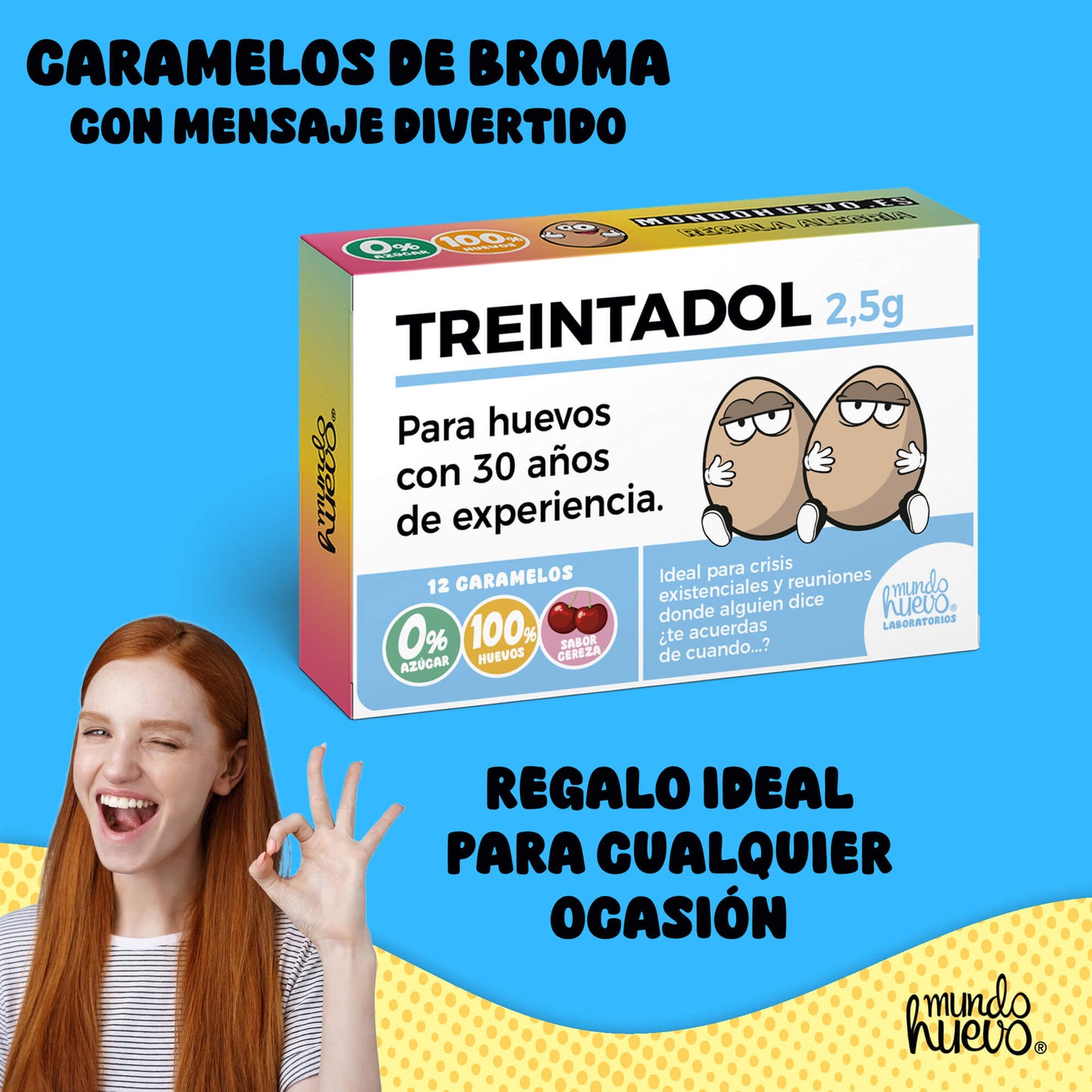 Caramelos de broma | TREINTADOL | Caja Regalo Divertido con 12 caramelos sin azúcar