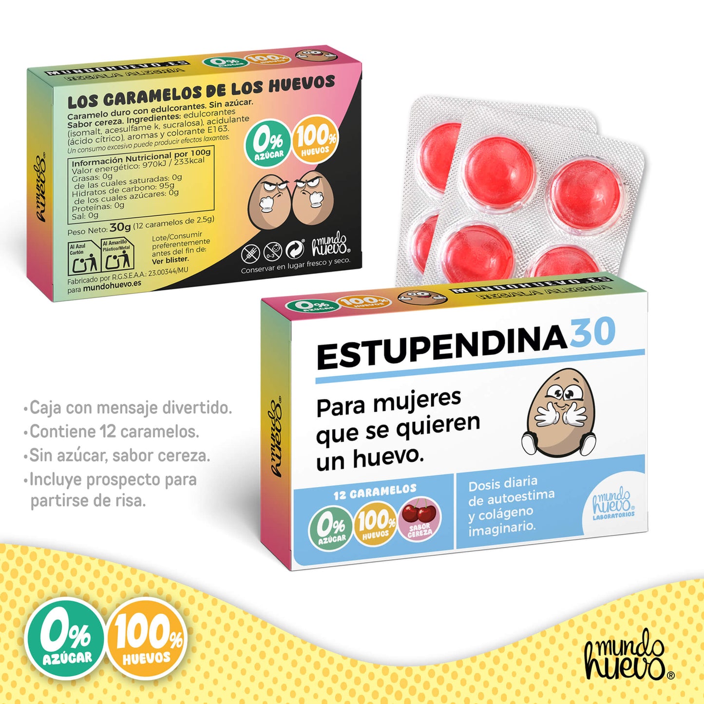 Caramelos de broma | ESTUPENDINA 30 | Caja Regalo Divertido con 12 caramelos sin azúcar