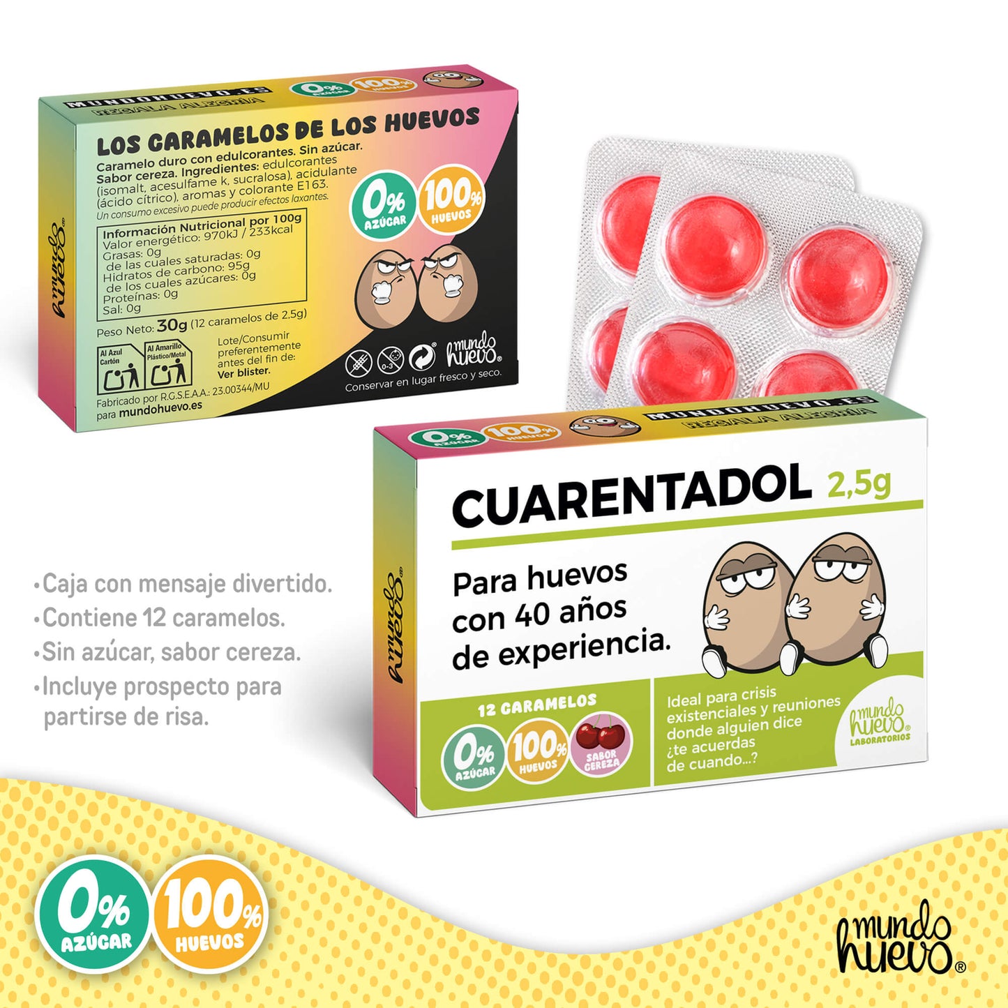 Caramelos de broma | CUARENTADOL | Caja Regalo Divertido con 12 caramelos sin azúcar