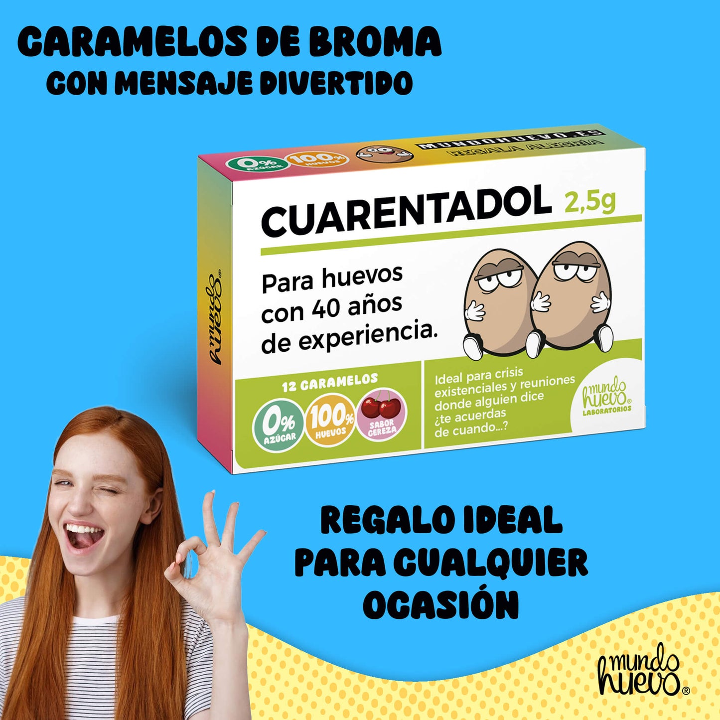 Caramelos de broma | CUARENTADOL | Caja Regalo Divertido con 12 caramelos sin azúcar