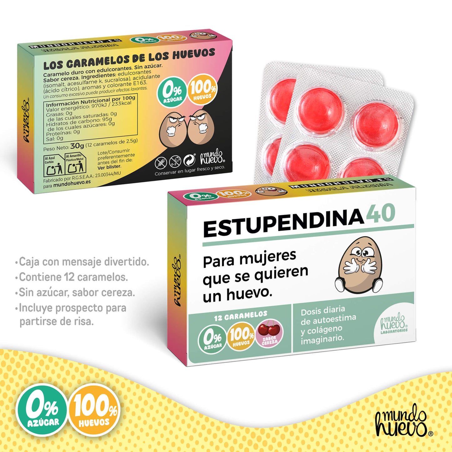 Caramelos de broma | ESTUPENDINA 40 | Caja Regalo Divertido con 12 caramelos sin azúcar