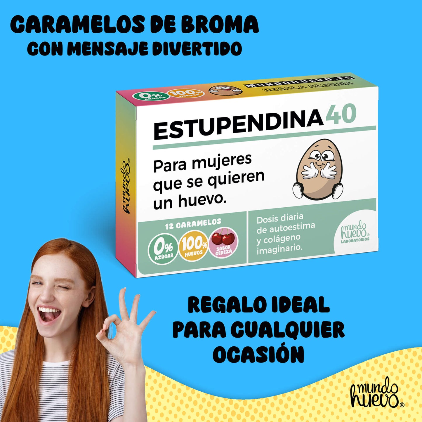 Caramelos de broma | ESTUPENDINA 40 | Caja Regalo Divertido con 12 caramelos sin azúcar