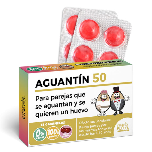 Caramelos de broma | AGUANTÍN 50 | Caja Regalo Divertido con 12 caramelos sin azúcar