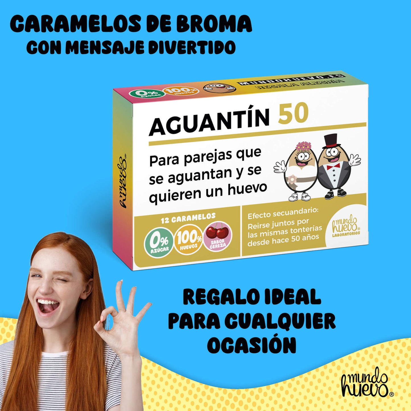 Caramelos de broma | AGUANTÍN 50 | Caja Regalo Divertido con 12 caramelos sin azúcar