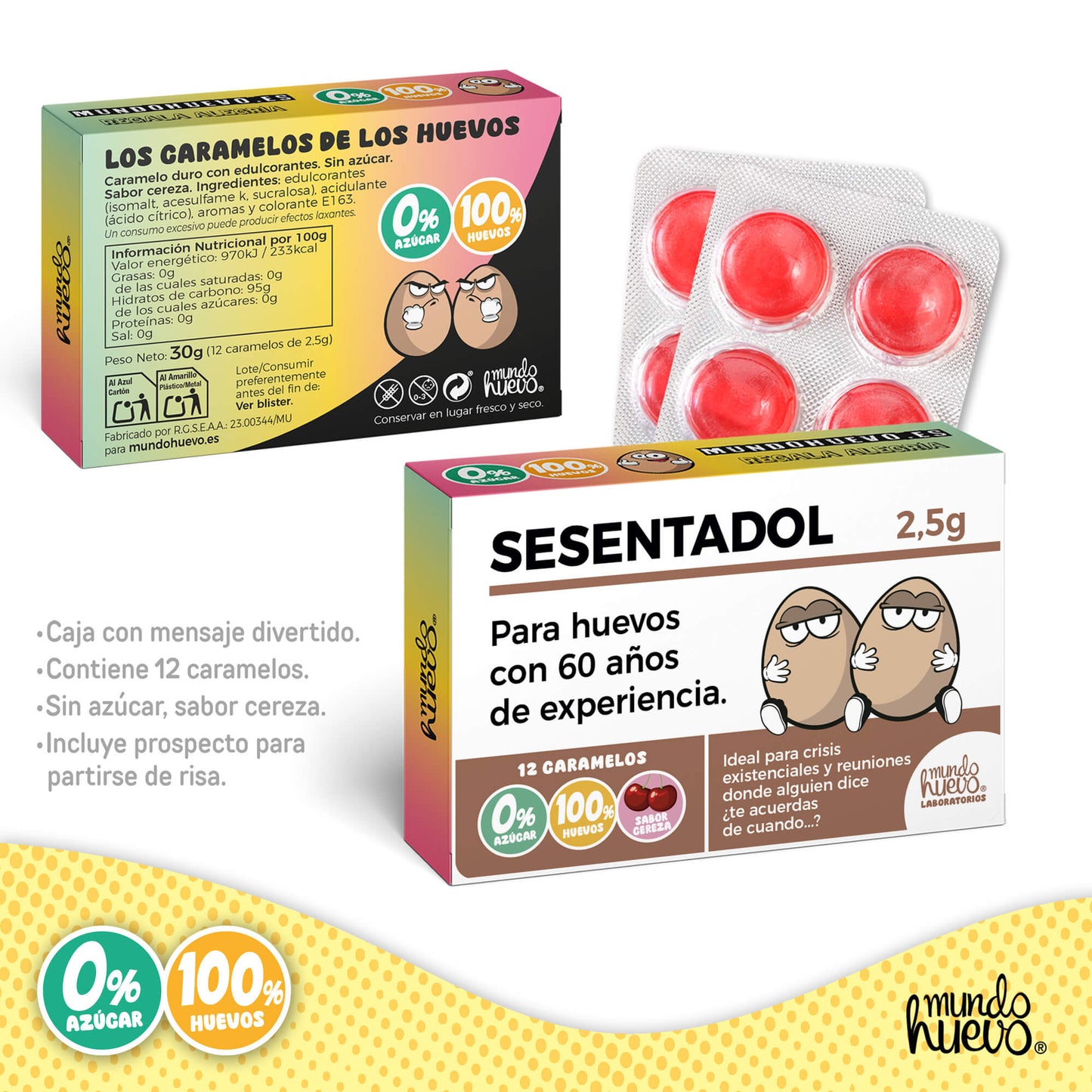Caramelos de broma | SESENTADOL | Caja Regalo Divertido con 12 caramelos sin azúcar