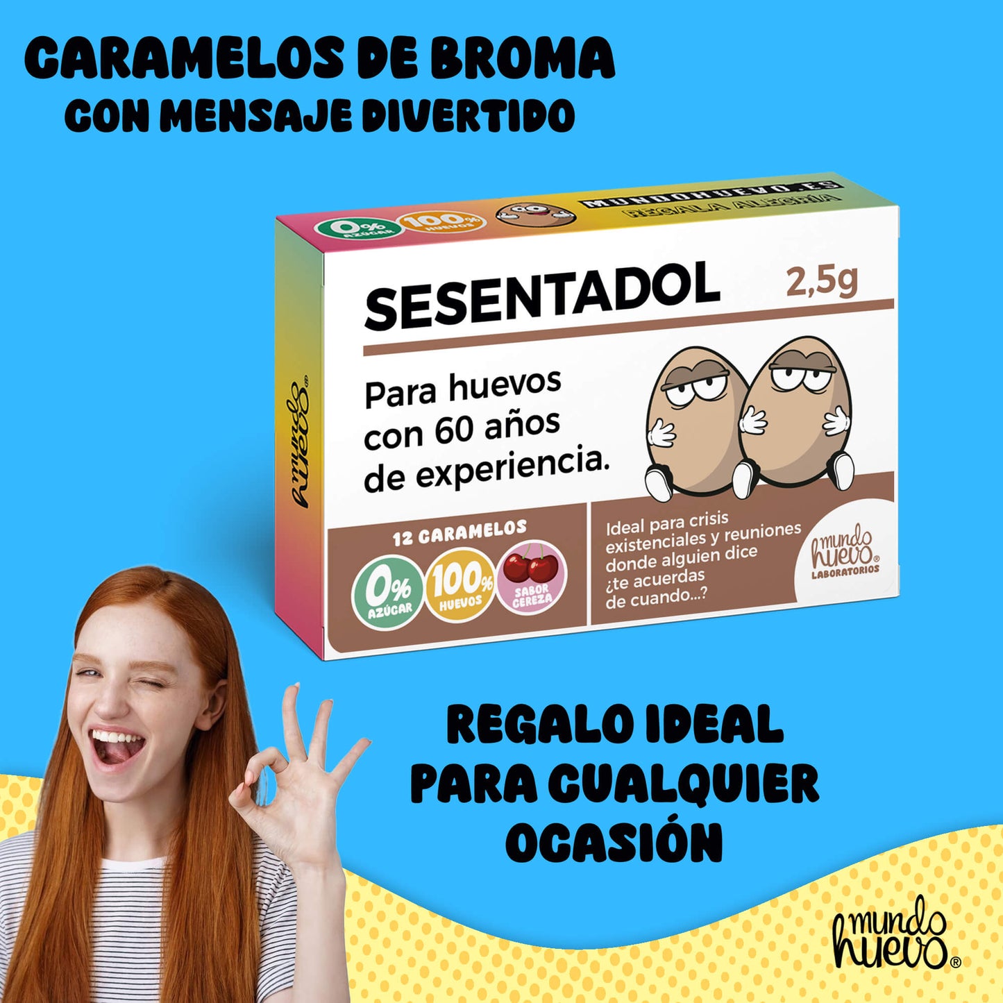 Caramelos de broma | SESENTADOL | Caja Regalo Divertido con 12 caramelos sin azúcar