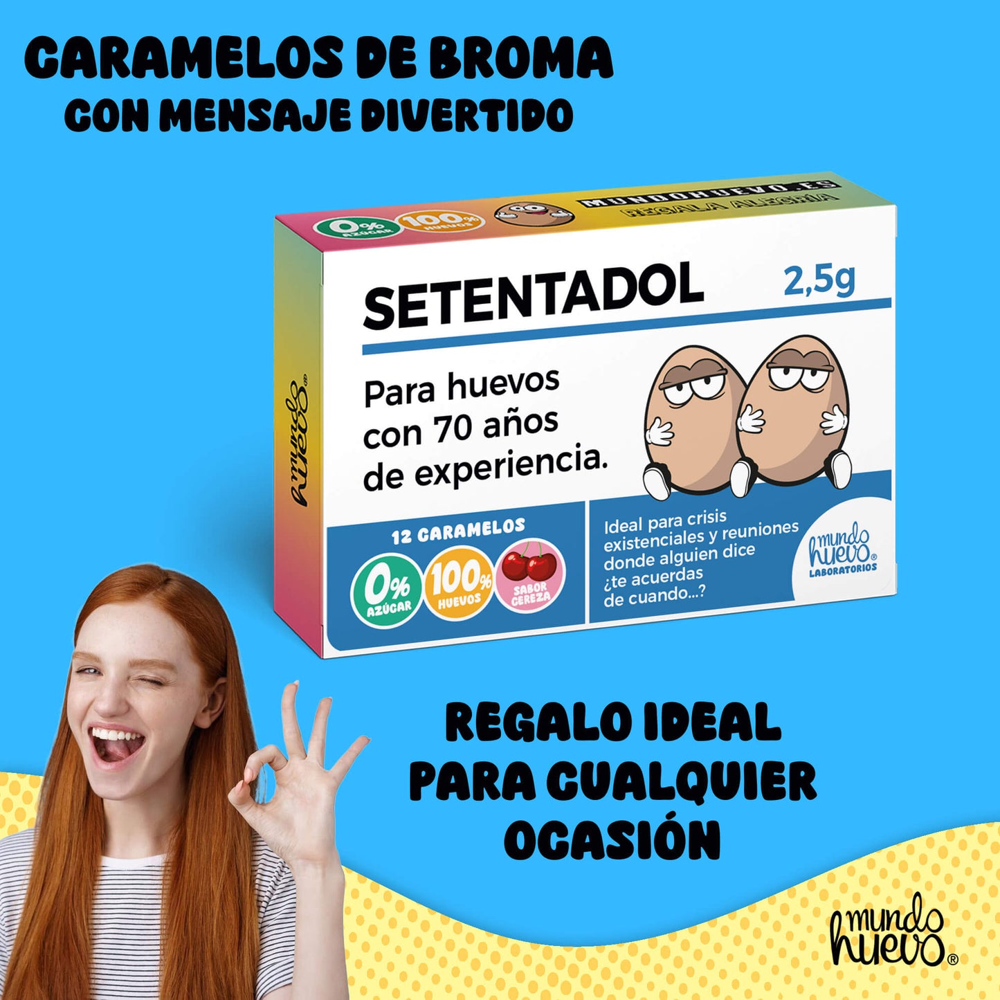 Caramelos de broma | SETENTADOL | Caja Regalo Divertido con 12 caramelos sin azúcar