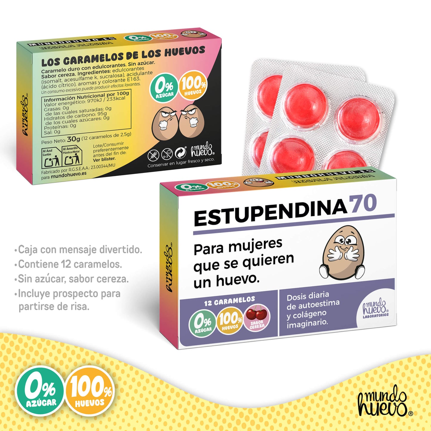 Caramelos de broma | ESTUPENDINA 70 | Caja Regalo Divertido con 12 caramelos sin azúcar