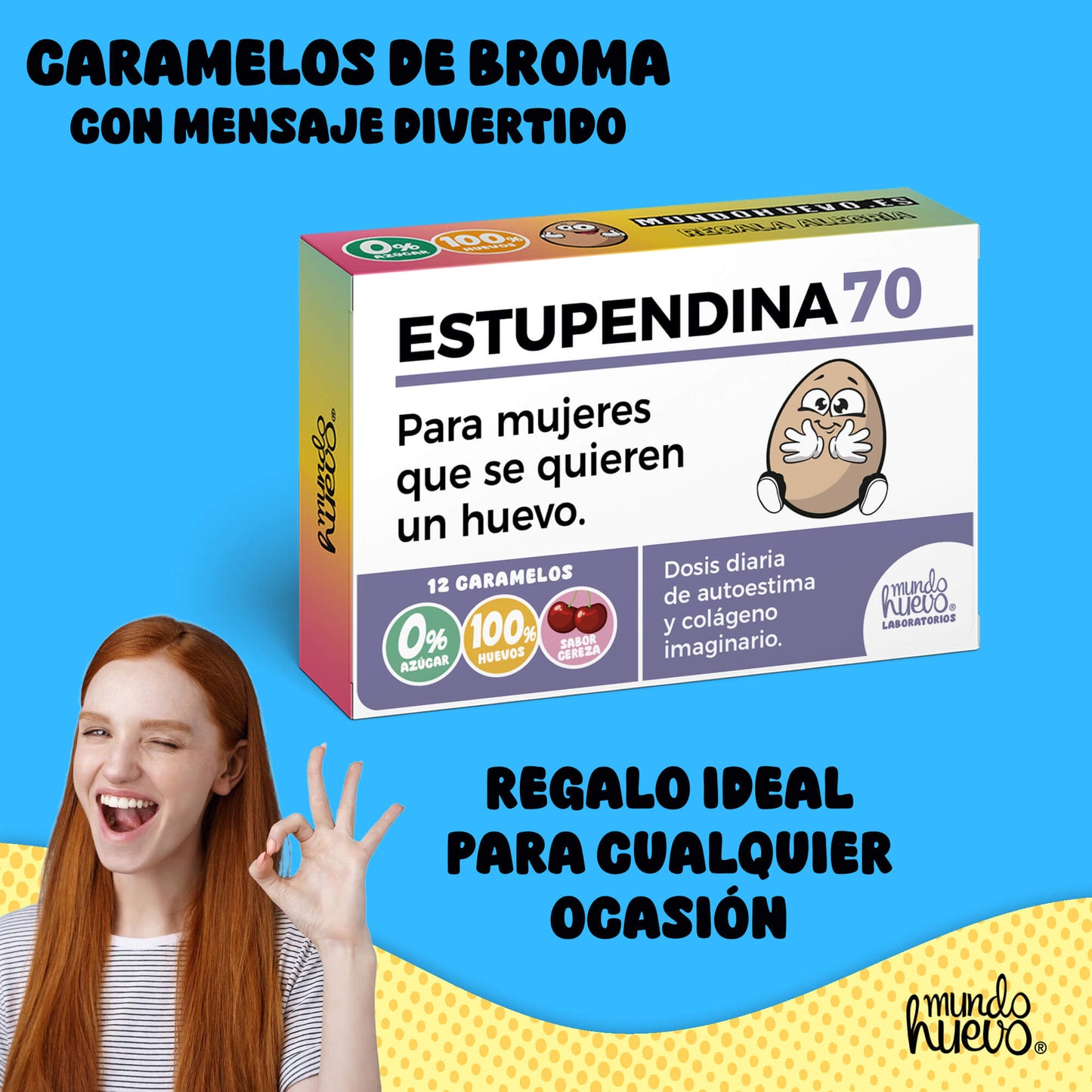 Caramelos de broma | ESTUPENDINA 70 | Caja Regalo Divertido con 12 caramelos sin azúcar
