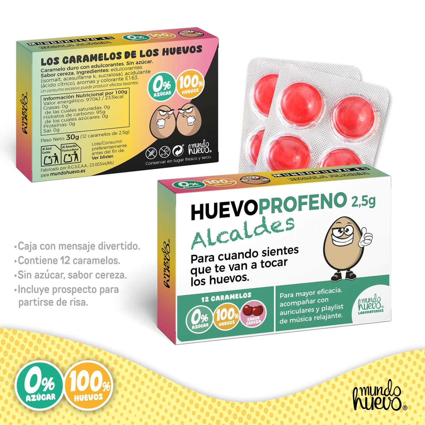 Caramelos de broma | HUEVOPROFENO ALCALDES | Caja Regalo Divertido con 12 caramelos sin azúcar