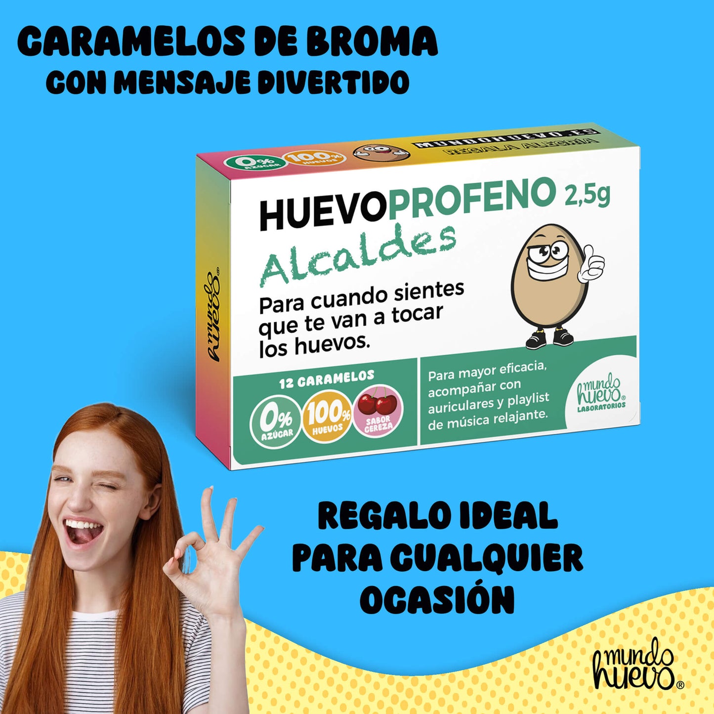 Caramelos de broma | HUEVOPROFENO ALCALDES | Caja Regalo Divertido con 12 caramelos sin azúcar