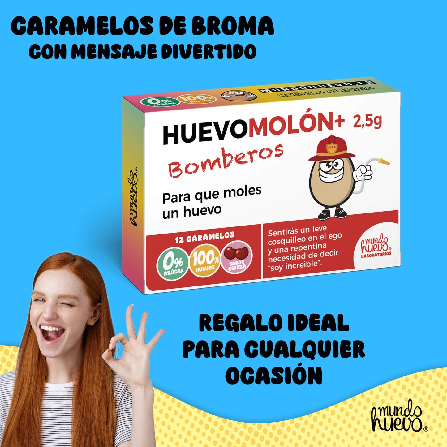 Caramelos de broma | HUEVOMOLON+ BOMBEROS | Caja Regalo Divertido con 12 caramelos sin azúcar