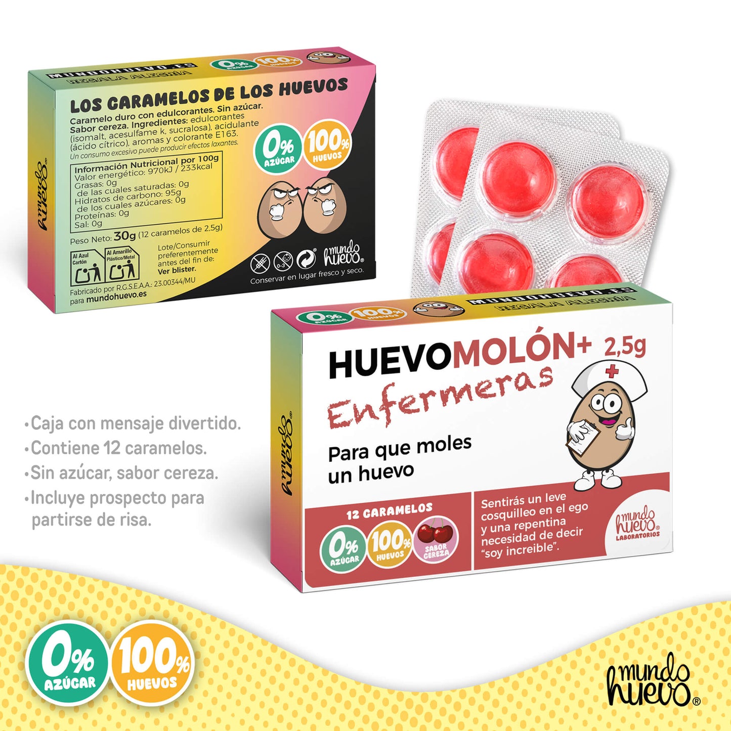 Caramelos de broma | HUEVOMOLON+ ENFERMERAS | Caja Regalo Divertido con 12 caramelos sin azúcar